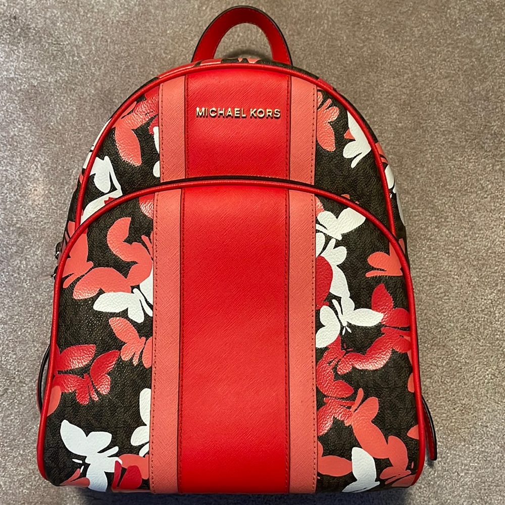 Michael Kors | Dark Sangria Butterflies Signature Abbey Medium Backpack